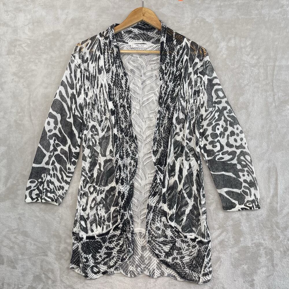 Mona Leah Couture Paris Linen Blend Cardigan Size L Boho Layering Artsy Chic